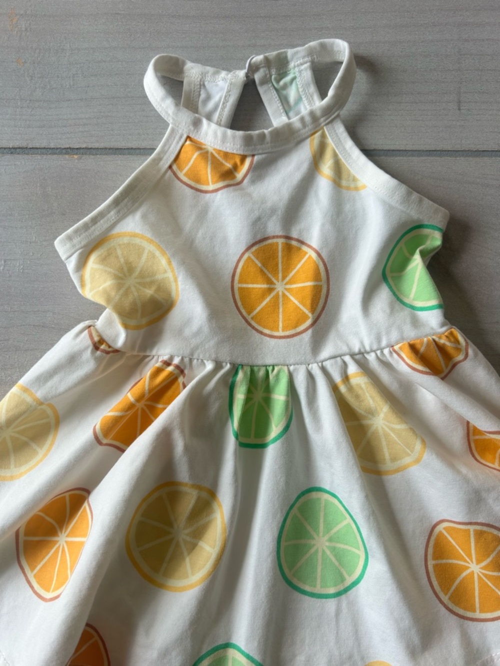Monica & Andy Organic Cotton Citrus Print Halter Dress - White/Yellow/Green - Picture 2 of 4